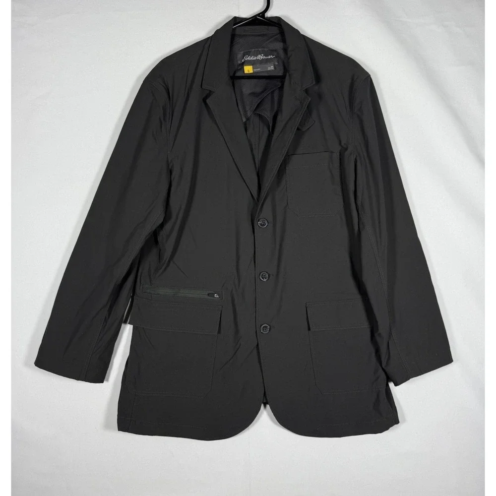 Eddie Bauer Travex Blazer Men's 44 Dark Gray Voyager Travel Coat Jacket Stretch